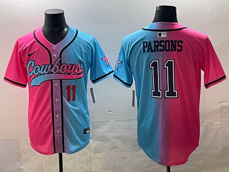 Men 2025 Dallas Cowboys #11 Parsons Blue pink Nike Limited NFL Jersey style 04